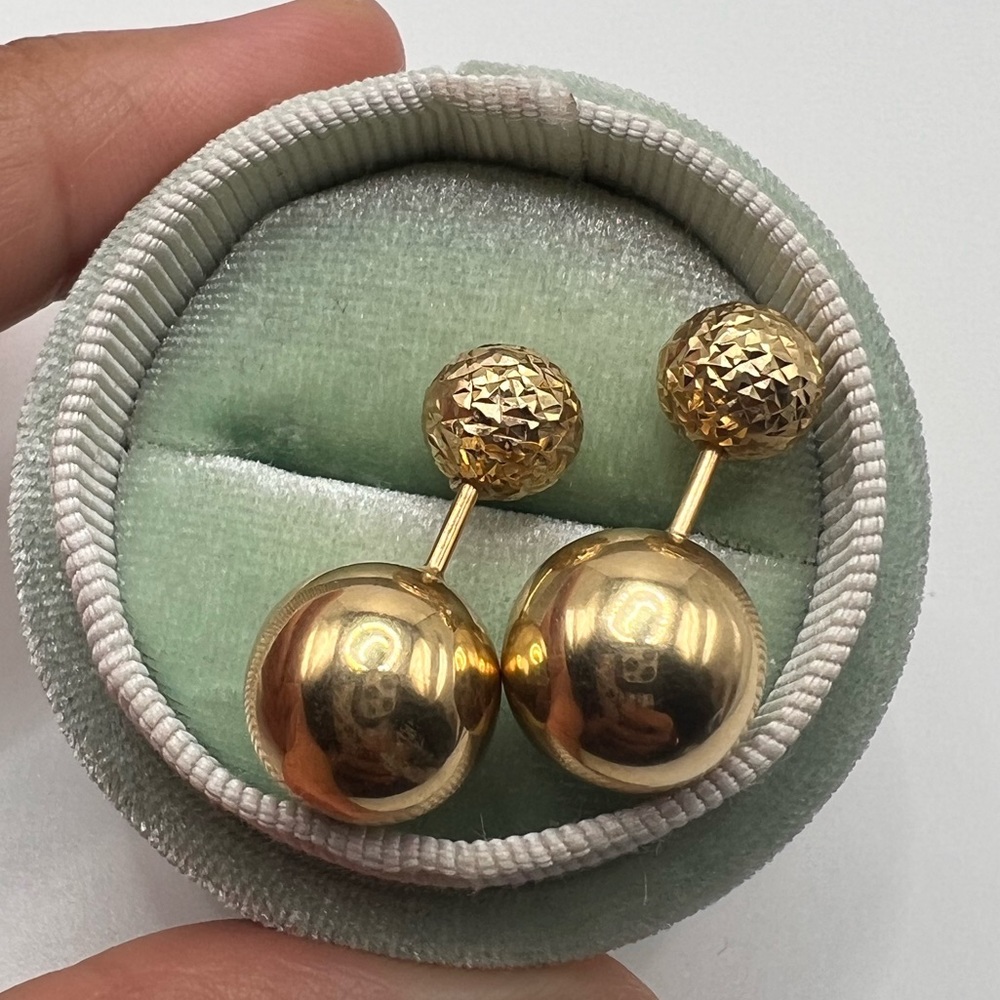 18kt pure solid yellow gold round ball earring - Picture 5 of 8